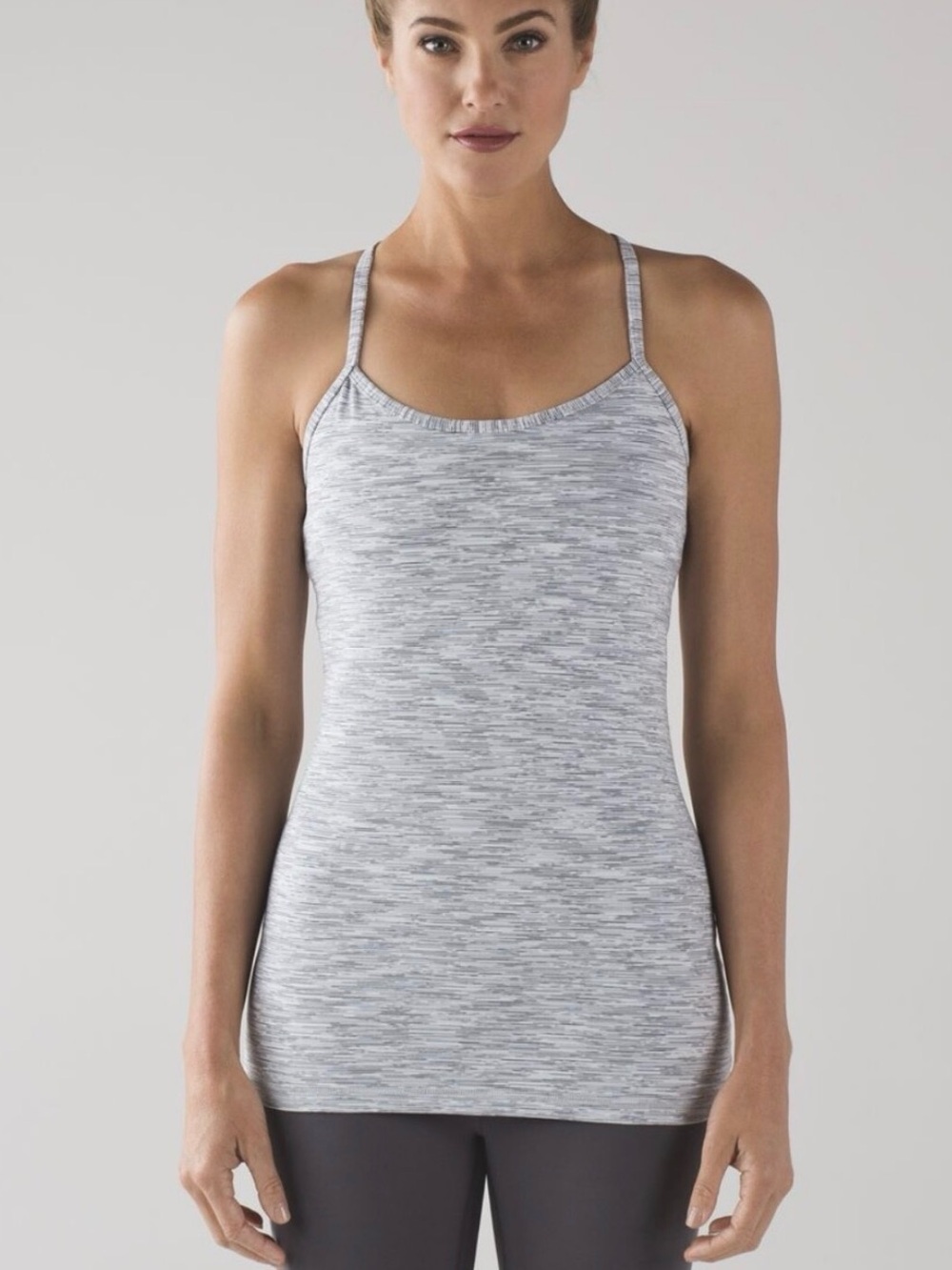 Lululemon power Y tank grey white striped EUC size 10